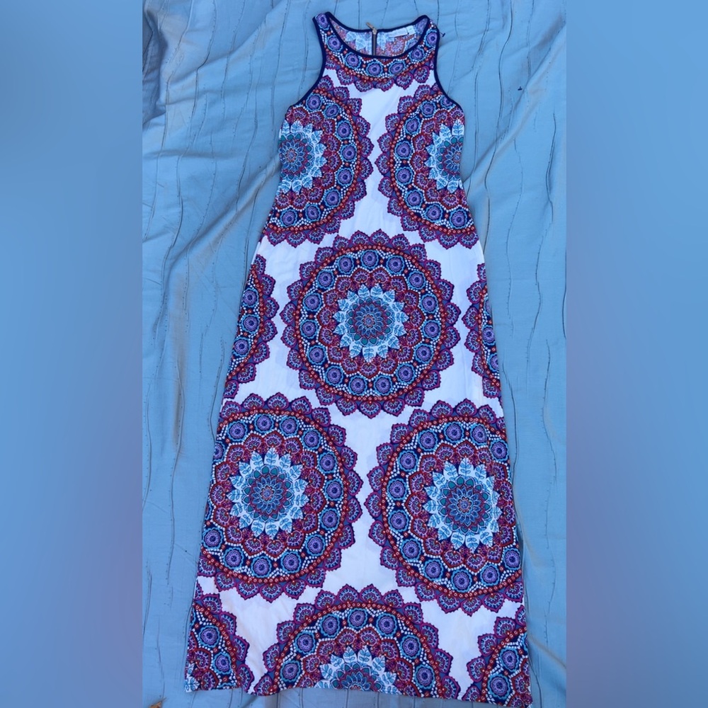 Bisou Bisou Blue and Red Patterned Dress